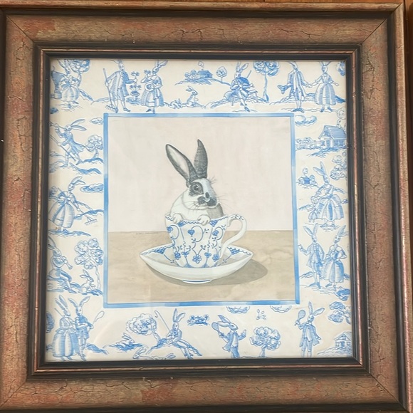 Set of Four Rabbit Teacup Prints in Wooden Frames - Picture 2 of 12